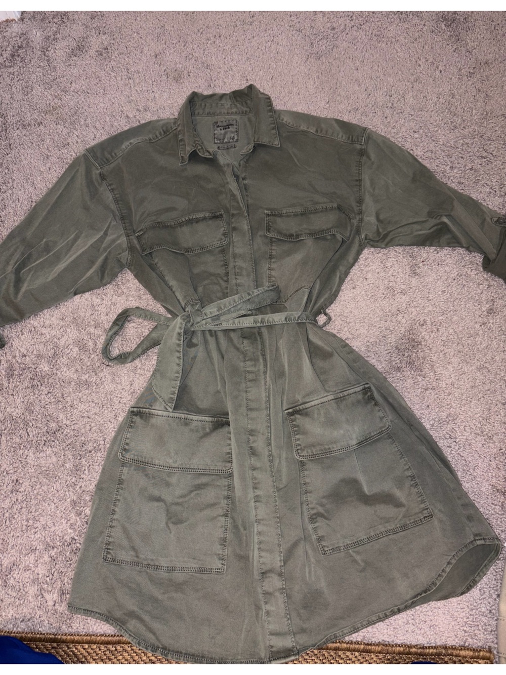Abercrombie & Fitch Olive Green Tie-Waist Utility Dress